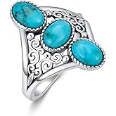BETHZA Turquoise Rings for Women 925 Sterling Silver 3 Stones Genuine Turquoise Vintage Western Statement Ring Jewelry Gifts for Birthday