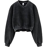 Hatant Sweatshirt for Women Acid Wash Athletic Hoodie Heritage Fleece V-neck Long Sleeve Hoodie Fleece Women Sweatshirt