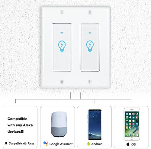 Smart Switch,LYASI Wi-Fi Light Switch In-wall Compatible with Alexa and Google Home,Remove Control Your Fixtures From Anywhere,Timing Function,No Hub Required (Smart Light Switch-2 Gang)