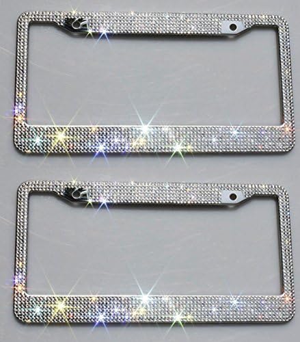 OTOSTAR 2 Pack for Front and Rear License Plate Handcrafted 1000+ pcs Finest 14 Facets SS20 Premium Crystal Waterproof Stainless Steel License Plate Frame Bonus Matching Anti-Theft Screws Caps,Silver