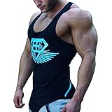 New Fi  Men Gym Muscle Sleeveless Shirt Tank TOP Bodybuilding Sport Fitness Vest T-Shirt (Black/Blue, M)