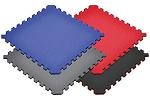 Norsk Reversible Exercise Mats 3/4" Thick EVA Interlocking Foam Tiles, Perfect Home Gym Flooring, 4 Tiles & 8 Trim Pieces, 16 Sq. Ft. 24"x24", Gray/Black