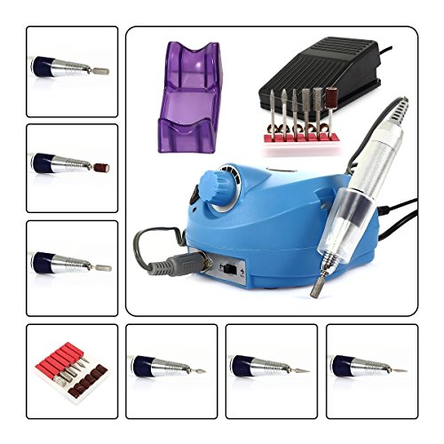 Wasan Professional Electric Nail Drill Machine Nail File Polishing Remover Tools Manicure Pedicure Kit with Pedal for Acrylics Gels Natural Nails - Blue