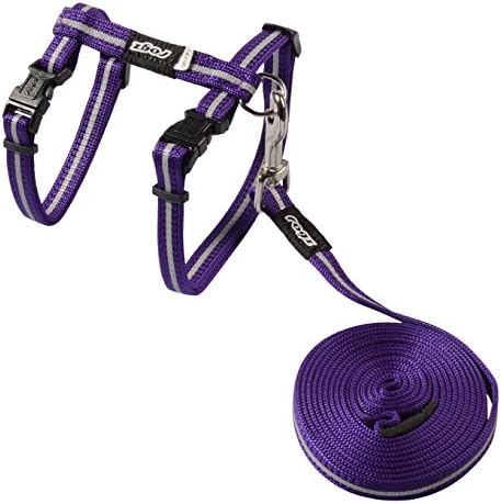 Rogz Reflective Nylon Cat Leash and Harness Combination Set, escape proof for walking and fully adjustable to fit most breeds, Purple