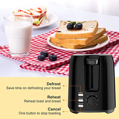 Bonsenkitchen 2 Slices Retro Toaster with 7 Browning Levels and Crumb