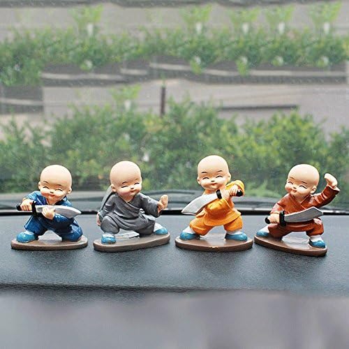 4pcs Cute KongFu Monk Car Interior Display Decoration Car Seat Ornament Car Home Decor Gift (F)