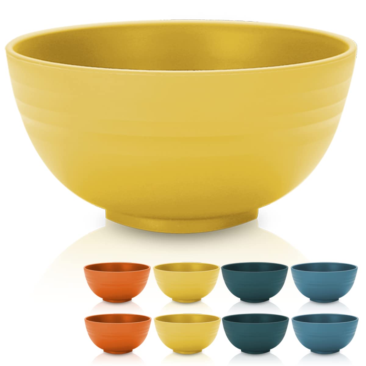 Kyraton 760 ml Plastic Cereal Bowls 8 Pieces, Unbreakable and Reusable Light Weight Bowl for Rice Noodle Soup Snack Salad Fruit BPA Free Dishwasher Safe (Gold Yellow)
