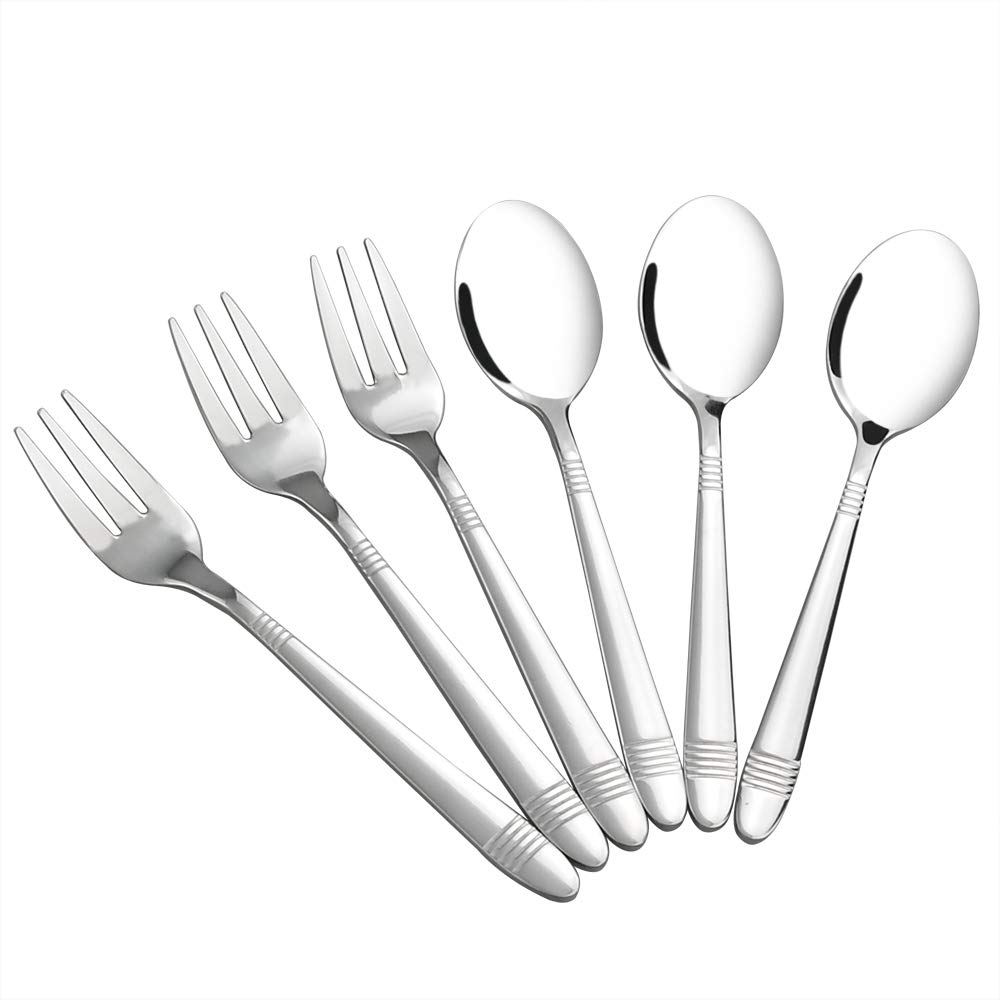 Bblina 6 Pieces Dessert Forks and 6 Pieces Dessert Spoons, Stainless Steel Small Forks Spoons Set