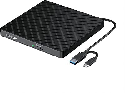 BENEWY USB 3.0 Type-C External CD DVD Drive RW Burner Rewriter Slim Optical