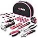 REXBETI 112-Piece Pink Tool Kit, Ladies Premium Solid and Real Hand Tool Set with Easy Carrying Round Pouch, Perfect for Household Projects, Home Maintenance and Dorm Repair