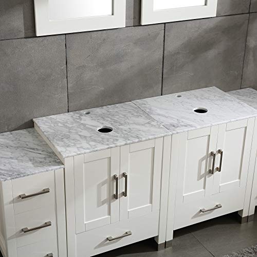 Homecart 72" Bathroom Vanity Cabinet Double Sink White Solid Wood w/Marbel Counter Top