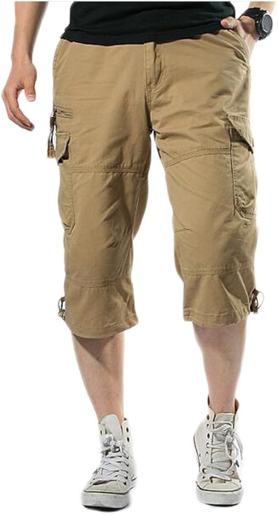 Amazon メンズ ショートパンツ アウトドアウェア 7分丈 カジュアル 薄型 夏 ゆったり クロップドパンツ カーキ色 M ショート ハーフパンツ 通販