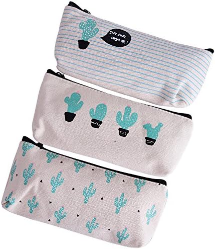 Pen Pencil Case Stationery Pouch Bag Case (3pcs-Cactus)