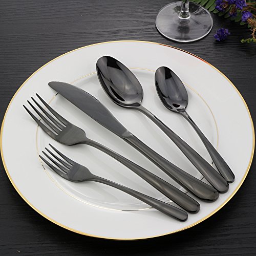 Silverware Set, Black Flatware Set 20 Piece, DEALIGHT 18/10 Stainless Steel Cutlery Eating Utensils Include Dinner Knives, Forks, Spoons, Dessert Forks and Spoons, Service for 4 people - Thumbnail 2