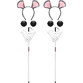 8Pcs Halloween Mouse Costume Accessories Set Blind Mouse Costume Kit Including Headbands Round Sunglasses Folding Blind Cane White Gloves for Halloween Party Favor Accessories