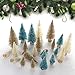 UHBGT Mini Tabletop Christmas Tree, 24pcs Miniature Pine Trees Frosted Sisal Trees with Wood Base DIY Crafts Home Decor Christmas Ornaments Green, Gold and Ivory,Mix Color