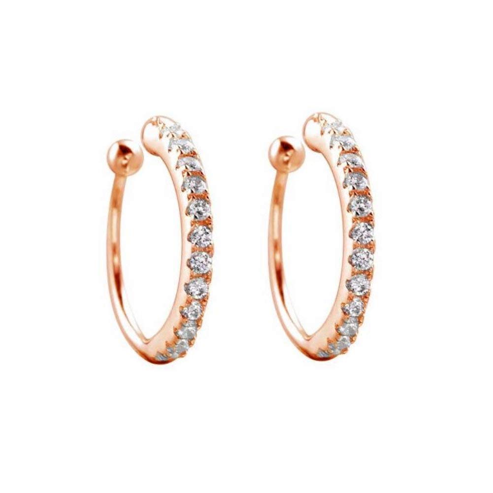 Huggie Cuff Clip On Cubic Zirconia 925 Sterling Silver Small Hoop Earrings for Women Teen Girls Cartilage Fashion Wrap No Piercing Ear Hypoallergenic (Rose)