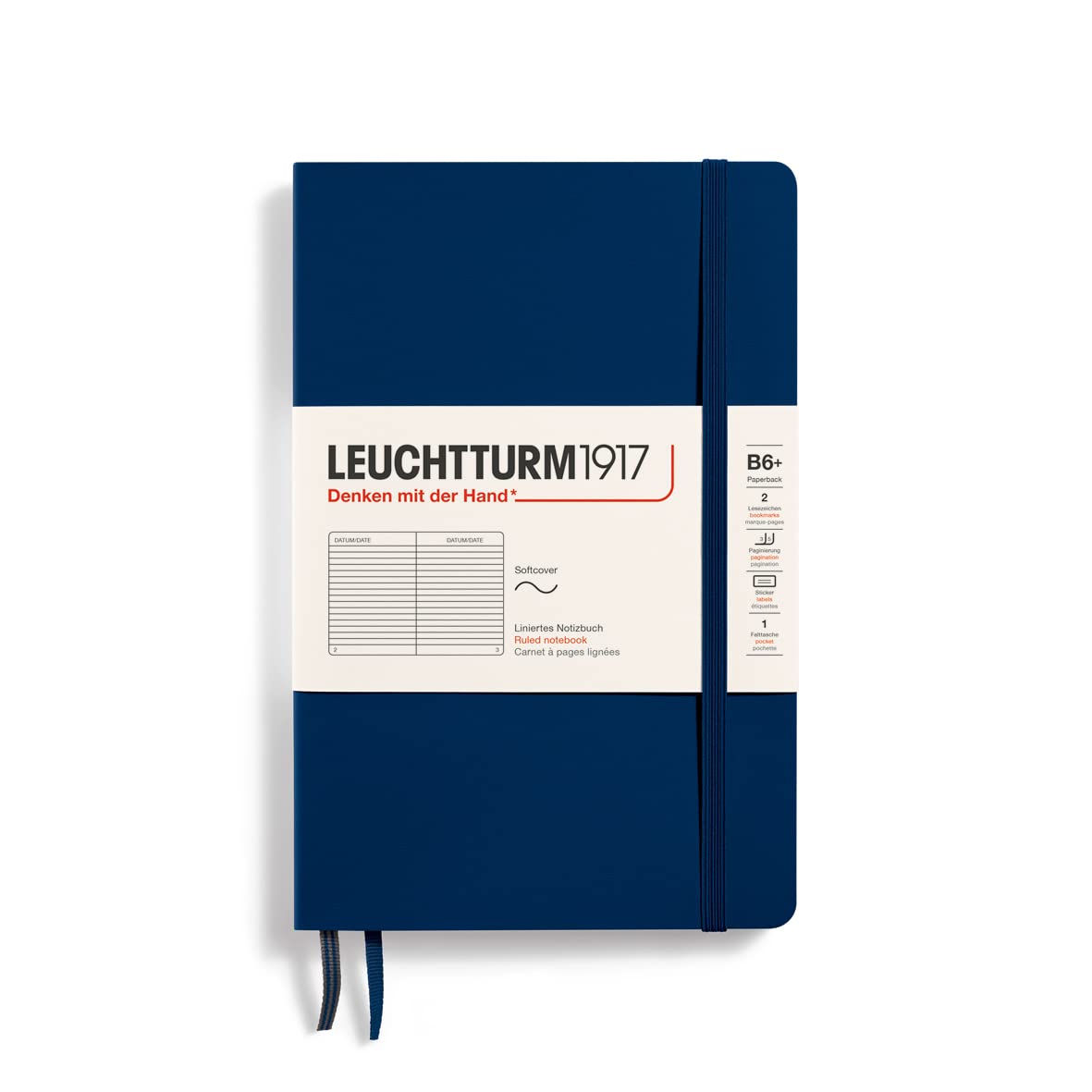 LEUCHTTURM1917 358317 Notebook Softcover Paperback (B6+), Ruled, Navy