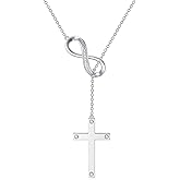 BETHZA Heart/Infinity/Sideways Diamond Cross Necklace for Women 925 Sterling Silver Natural Diamond Cross Pendant Religious Jewelry for Her Wife Mom