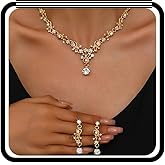 Wlahm Sparkly Rhinestone Flower Jewelry Set for Women,Charming Wedding Floral Dangle Earrings Necklace Glossy Bride Bridesmaid Prom Jewelry Gifts