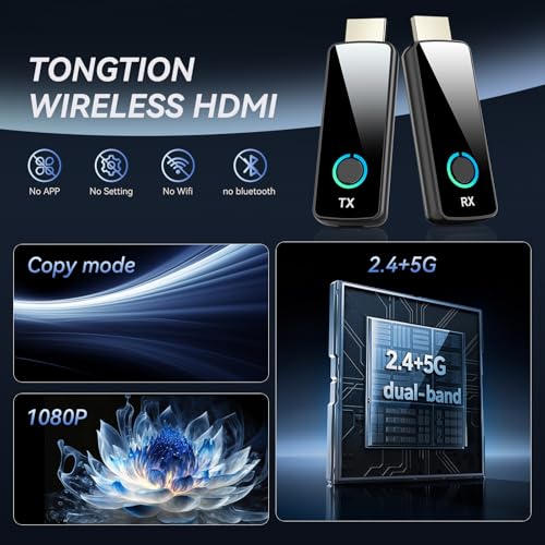 50M HDMI Wireless Transmitter Receiver with LED Display, 4K Decoding and 1080P Output, No Delay for Meeting Room, Projector, Streaming, Home Theater