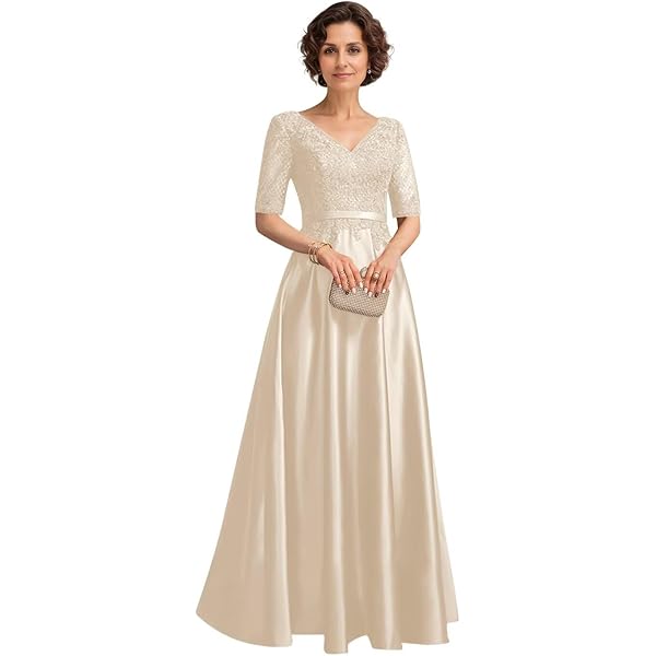 Amazon.com: Betsy & Adam Women's Sequin Embellished Satin Ball Gown with  3/4 Sleeves and Center Back Zipper, Mocha, 4 : Clothing, Shoes & Jewelry