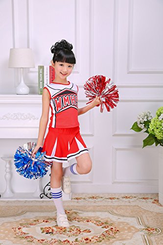Girls Red & Blue Cheerleader Outfit + Poms fits 3-15Yrs Clothes Dress - Thumbnail 4