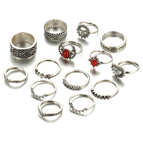 shining diva fashion set of 14 midi finger rings for women & girls(silver)(8613r)