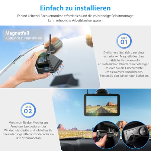 7 Inch Wireless Solar Magnetic Reversing Camera: 9600 mAh Battery, 7 Inch 1080P HD Monitor, 1 Minute Installation, IP69K Waterproof Reversing Cameras, for Trailers, Motorhomes and Trucks
