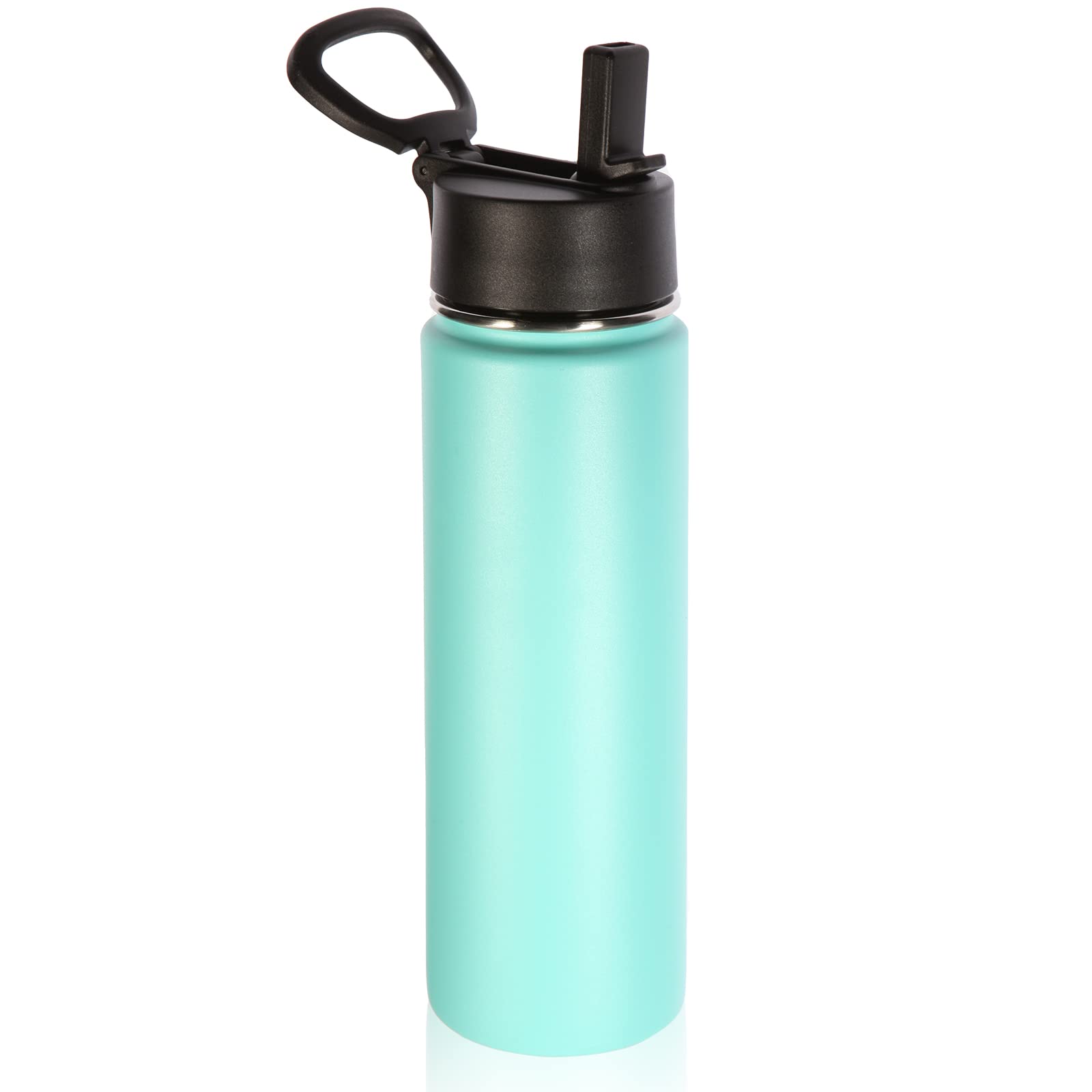 Volhoply 660ml Insulated Water Bottles with Straw Lid, Stainless Steel Sports Bottle with Handle, Double Walled Vacuum Metal Travel Tumbler with Wide Mouth,Reusable Water Flask for School (Mint,1 Set)
