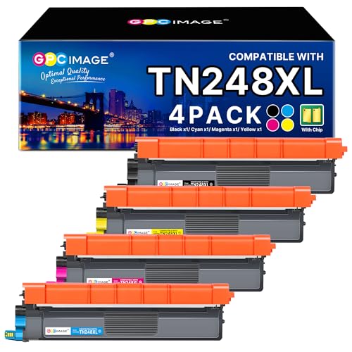 GPC Image TN248XL TN248 Toner Cartridge Compatible with Brother TN-248C TN-248M TN-248Y TN-248BK for Brother MFC-L3760CDW L8390CDW L3740CDWE; DCP-L3520CDWE L3520CDW L3560CDW Printer (4 Pack)