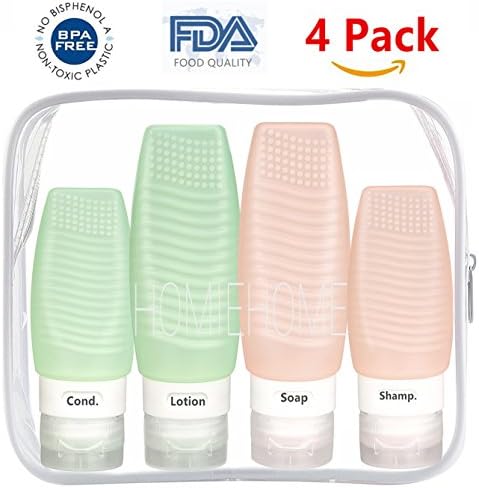 HOMIEHOME Silicone Travel Bottles Set (4 Pack) TSA Approved Portable Leak-Proof Travel Accessories