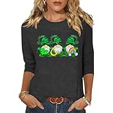3/4 Sleeve Shirts for Women St Patrick's Day Shamrock Clover Graphic Shirts Lucky Irish Festival Party Tops