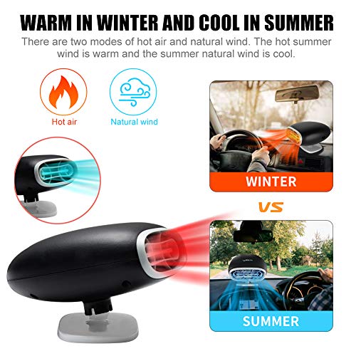2 in 1 Car Heater Portable Auto Electronic Car Heater with Heating & Cooling Function Defroster Defogger 12V 150W, Auto Ceramic Heater Fan Plug in Cigarette Lighter