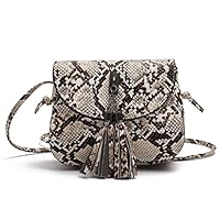 Elegant Snakeskin Crossbody Purse Small Shoulder Saddle Bag with Tassel for Women Teen Girls