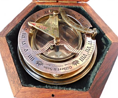 MARINE ART HANDICRAFTS Steampunk for Solid brass Sundial Compass in fitted Wooden Box. C-3052