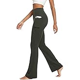 DLOODA Womens Flare Yoga Pants with Pockets High Waist Tummy Control Flared Leggings Bell Bottom Gym Workout Leggings