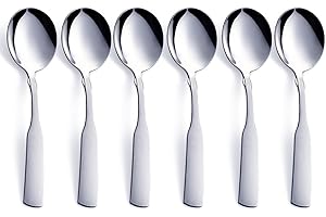 FULLYWARE Soup Spoons, Stainless Steel 6.1” Heavy Duty Round Spoons, Dinner Spoon Table Spoon Silverware, Metal Spoon Cutlery