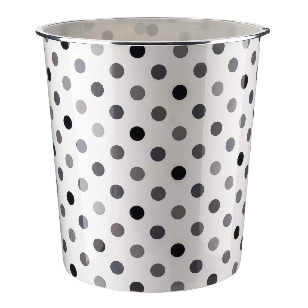 Home Plus 7.7 Litre Quality Floral Design Lightweight Waste Paper Basket Bin (Grey, Black & White Polka Dot)