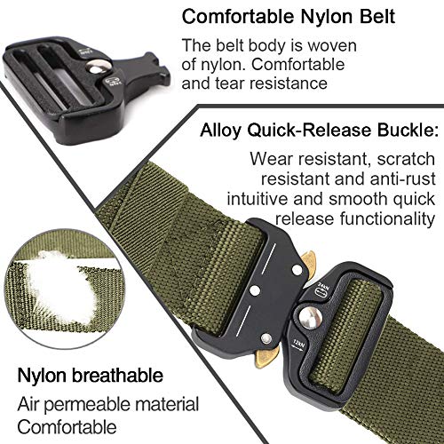 2PCS Tactical Belt,Military Style Webbing Riggers Web Gun Belt with Heavy-Duty Quick-Release Metal Buckle With 2 Keychains