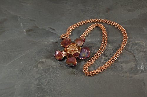 Sculptural Flower Chain Pendant Necklace - Rose Gold - Yellow Gold - Tundra Sapphire - Pearl -Metal Wire Wrap - Wearable Art Jewelry