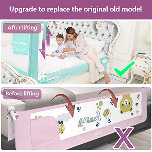 SURPCOS Bed Rails for Toddlers - 60" 70" 80" Extra Long Baby Bed Rail Guard for Kids Twin, Double, Full Size Queen & King Mattress (Green) (1Side: 80''(L) X30''(H)) - Thumbnail 5