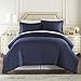 HC Collection Duvet Cover - Navy Queen Size Duvet Cover - 3 Piece Soft Breathable Microfiber Duvet Cover Set with Zipper Closure & 2 Pillow Shams