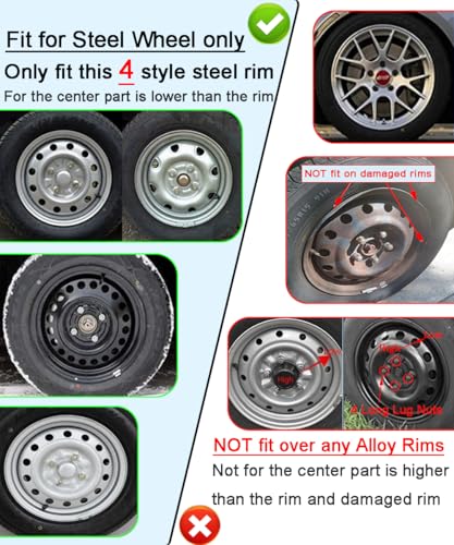 Hubcaps Wheel Cover Replacement R16 Size Hub Cap Universal-Fit Steel Wheel Rim Caps ABS Tire Covers for Most Cars Trucks Sedans SUV -Set of 4（16-inch，Black）