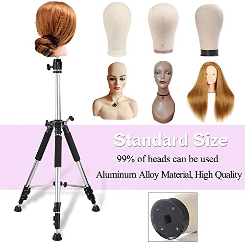 FUNTRESS Heavy Duty Wig Head Stand Adjustable Cosmetology Hairdressing Training Metal Mannequin Tripod Stand For Canvas Block Wig Head Stand With Travel Bag
