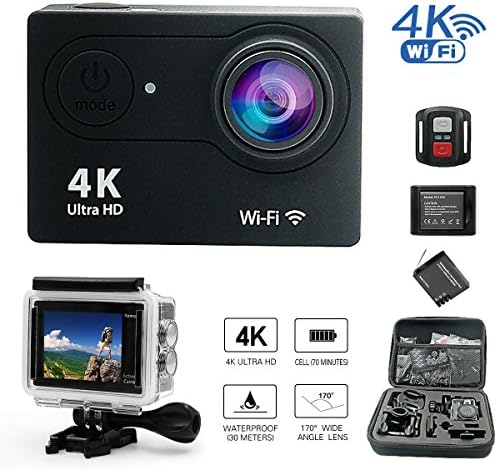 Daretang 2017 model Wifi Sports Action Camera,4K Ultra HD,100ft Waterproof,12MP,170 Wide Angle Camcorder with 2.4G Remote Control,2Batteries,1 Charger and other accessories in 1 Carring Case,(Black)