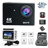 Daretang 2017 model Wifi Sports Action Camera,4K Ultra HD,100ft Waterproof,12MP,170 Wide Angle Camcorder with 2.4G Remote Control,2Batteries,1 Charger and other accessories in 1 Carring Case,(Black)