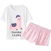 YIJIU Women Short Sleeve Tee and Shorts Pajama Set Cute Alpaca Print Sleepwear