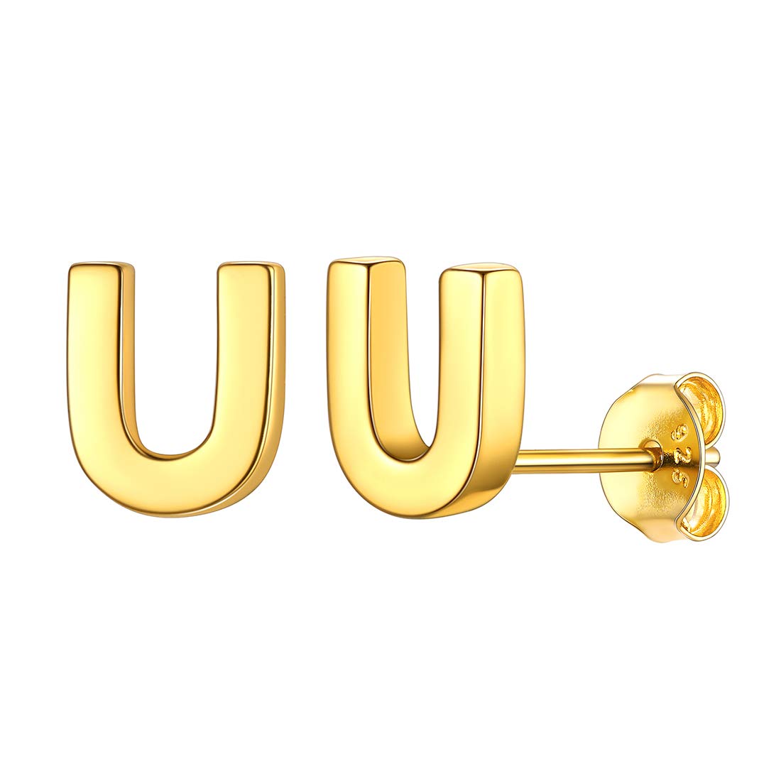 ChicSilver Letter U Stud Earrings for Women Gold Plated Initial Earring Fits Sensitive Ears Minimalist Jewelry — image 1