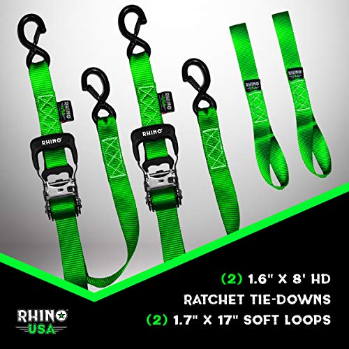 RHINO USA Ratchet Straps Motorcycle Tie Down Kit, 5,208 Break Strength